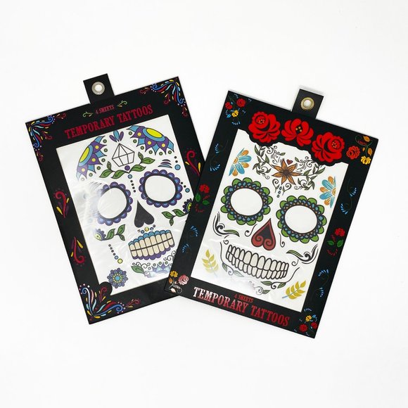 4 Sheets Día de los Muertos (Day of the Dead) Temporary Face Tattoos | NWT - Picture 1 of 10